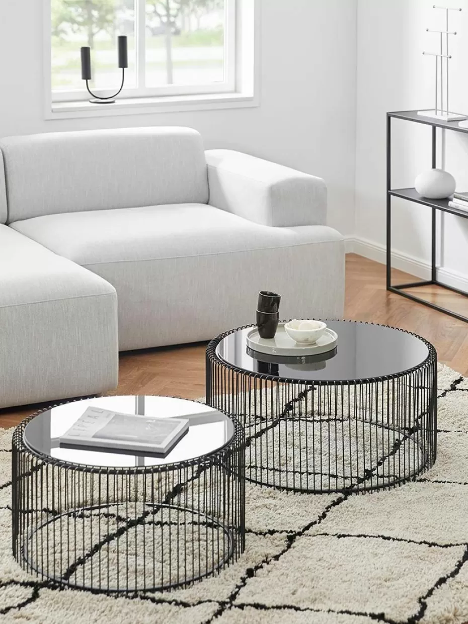 Couchtische-Kare Design Couchtische Wire mit Glasplatte, 2er-Set Schwarz, Spiegelglas schwarz getönt