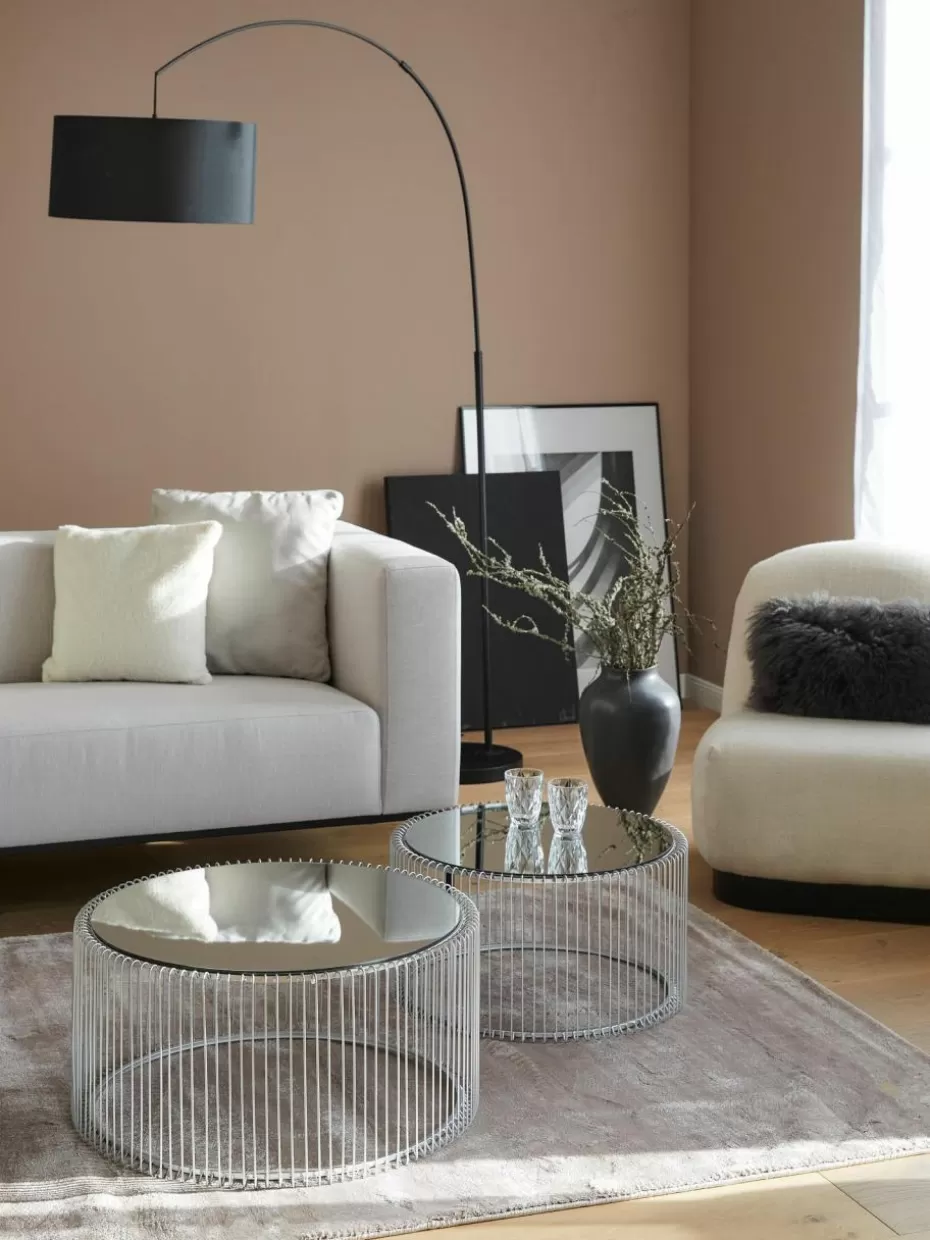 Couchtische-Kare Design Couchtische Wire mit Glasplatte, 2er-Set Silberfarben, Spiegelglas