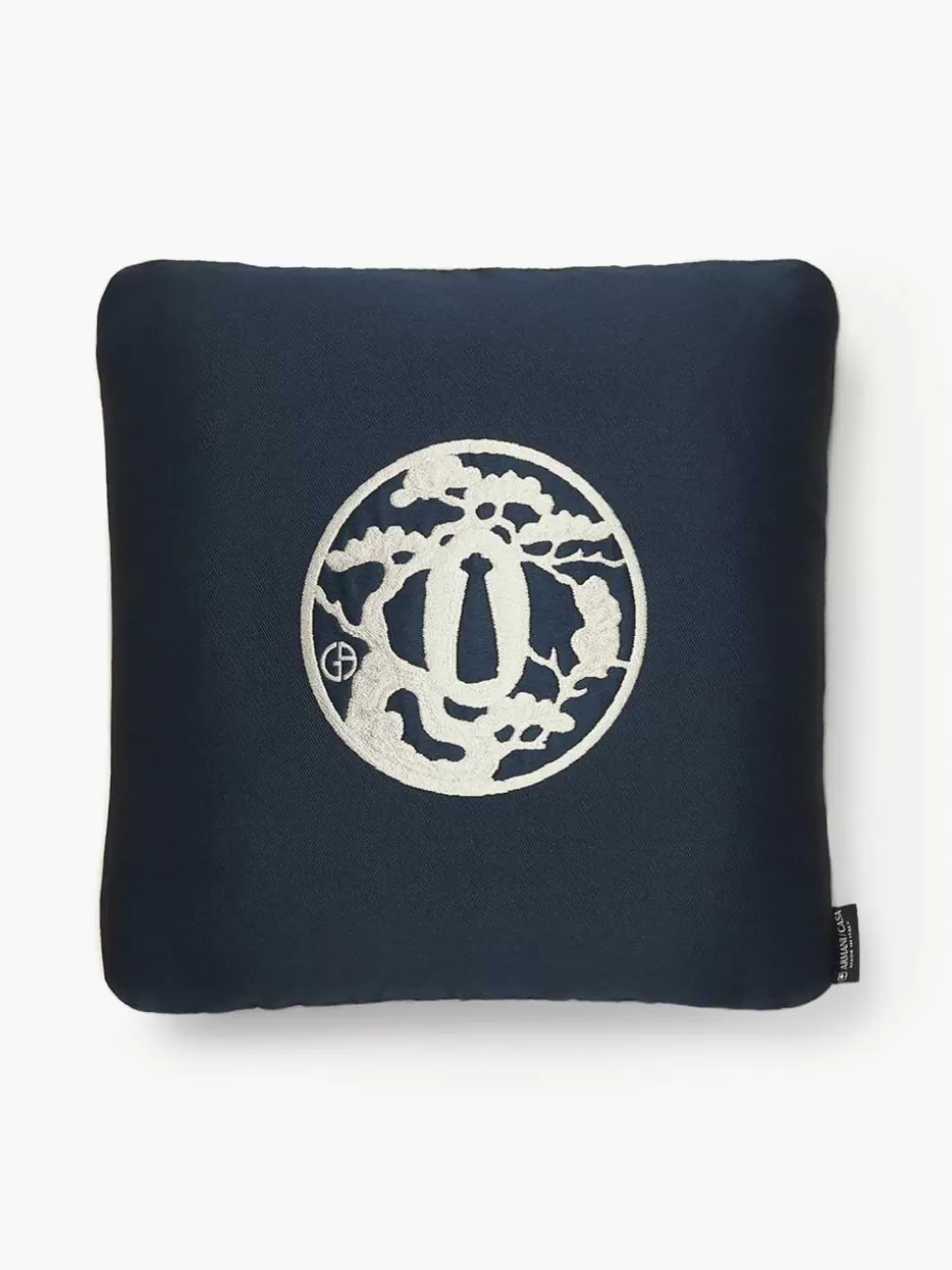 Dekokissen-Armani Casa Dekokissen Japan mit Giorgio Armani-Logo Dunkelblau, Weiß
