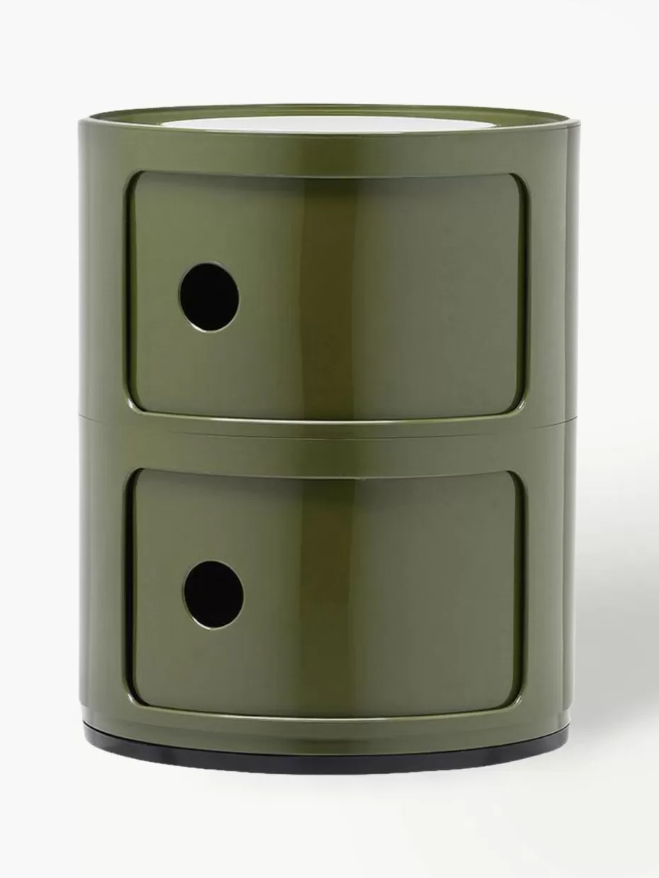 Schreibtisch Container | Nachttische-Kartell Design Container Componibili, 2 Elemente Olivgrün, glänzend