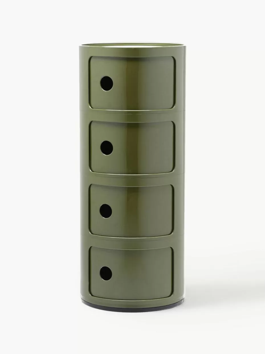 Schreibtisch Container | Beistelltische-Kartell Design Container Componibili, 4 Elemente Olivgrün, glänzend