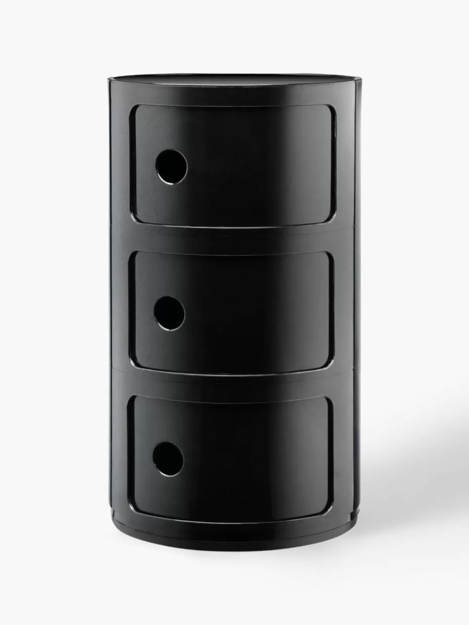 Schreibtisch Container | Nachttische-Kartell Design Container Componibili, 3 Elemente Schwarz, glänzend