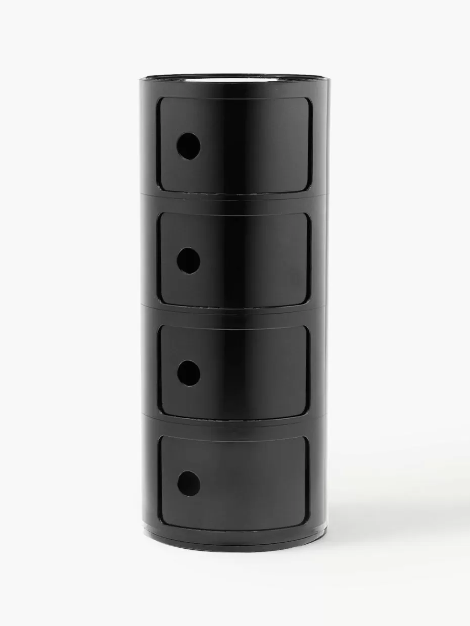 Schreibtisch Container | Nachttische-Kartell Design Container Componibili, 4 Elemente Schwarz, glänzend
