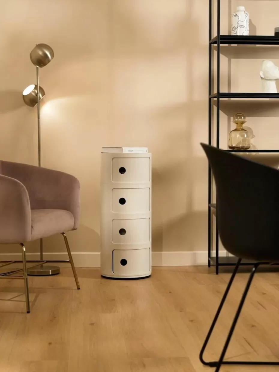 Schreibtisch Container | Beistelltische-Kartell Design Container Componibili, 4 Elemente Weiß, glänzend