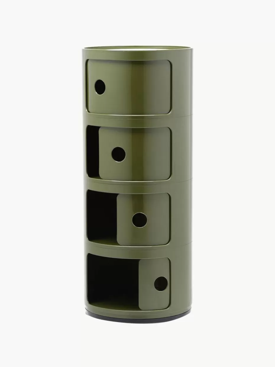 Schreibtisch Container | Beistelltische-Kartell Design Container Componibili, 4 Elemente Olivgrün, glänzend