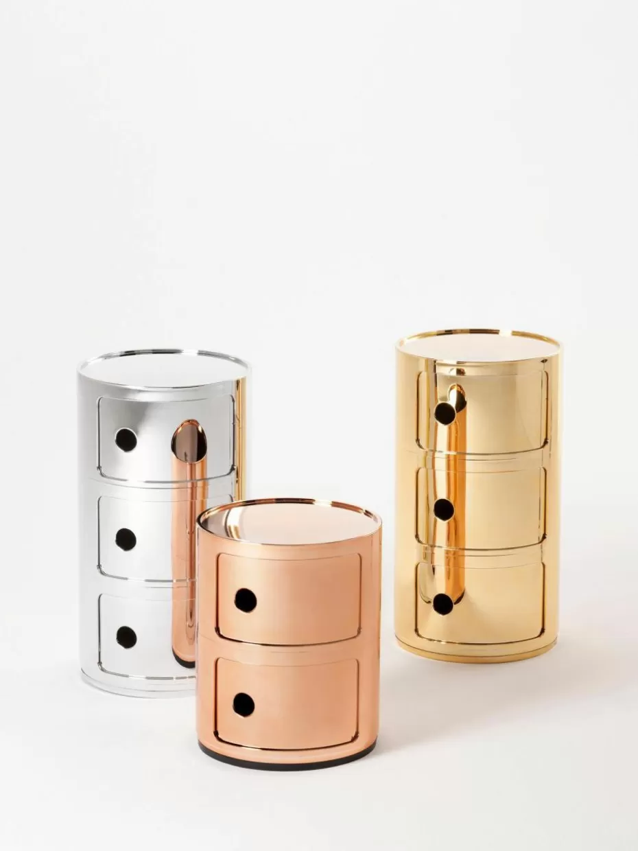 Schreibtisch Container | Nachttische-Kartell Design Container Componibili, 3 Elemente Chromfarben, glänzend