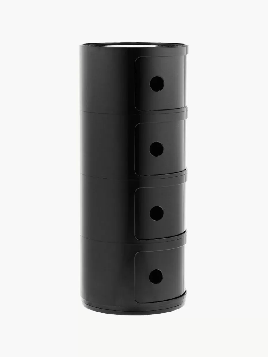 Schreibtisch Container | Nachttische-Kartell Design Container Componibili, 4 Elemente Schwarz, glänzend