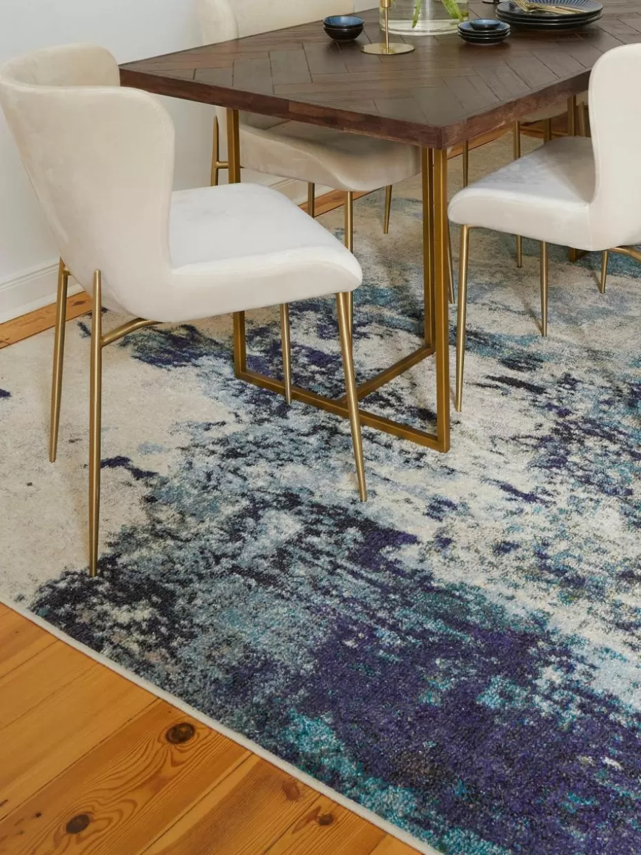 Rechteckige Teppiche-Westwing Design Niederflor-Teppich Celestial Hellbeige, Blautöne