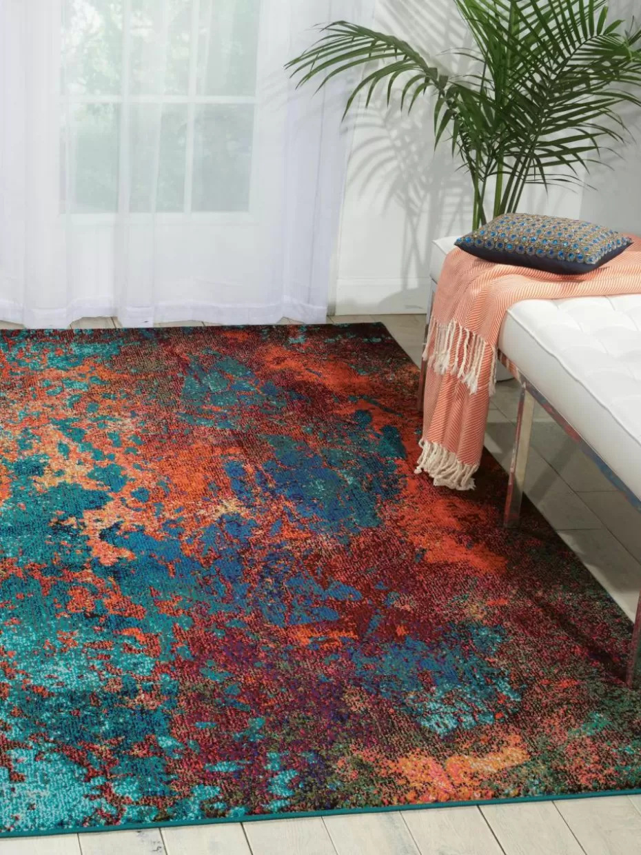 Rechteckige Teppiche-Westwing Design Niederflor-Teppich Celestial Rot-, Orange- und Blautöne