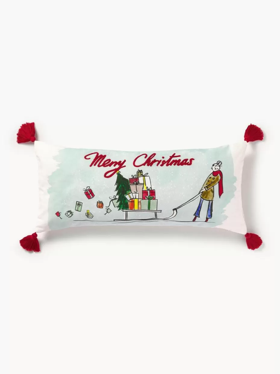 Weihnachtskissen | Dekokissen-Westwing Collection Designer Baumwoll-Kissenhülle Sled von Kera Till