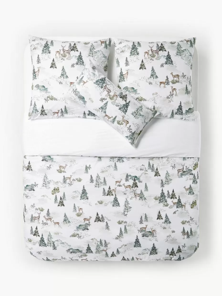 Weihnachtsbettwäsche | Bettwäsche-Westwing Collection Designer Baumwollperkal-Bettdeckenbezug Forest