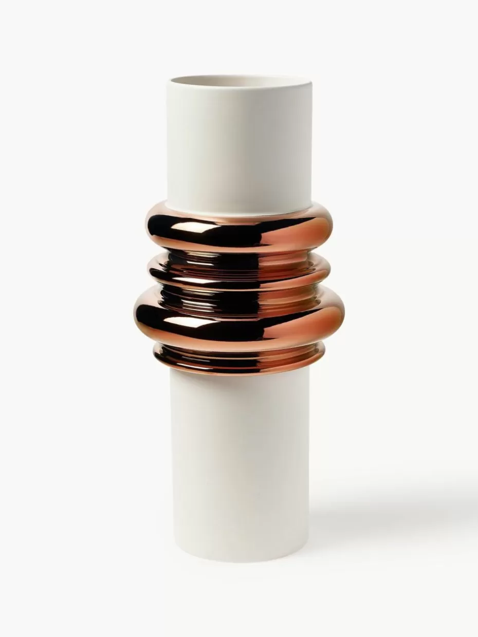 Vasen-Driade Design-Vase Ordini aus Keramik, H 45 cm Off White, Kupferfarben
