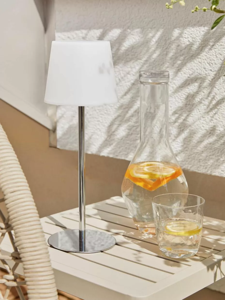 Outdoor Tischlampen | Led-Tischleuchten-Westwing Collection Dimmbare Tischlampe Fausta mit USB-Anschluss Silberfarben, Weiß