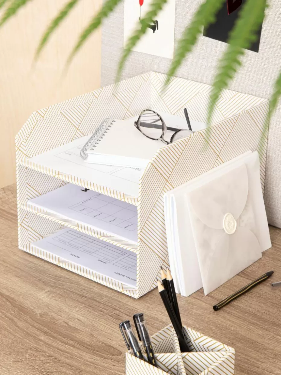 Bürobedarf-Bigso Box of Sweden Dokumenten-Ablage Trey Off White, Goldfarben