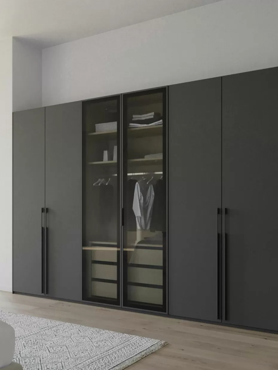 Kleiderschränke-Westwing Drehtürenschrank Skat Shine mit beleuchteten Glastüren Anthrazit