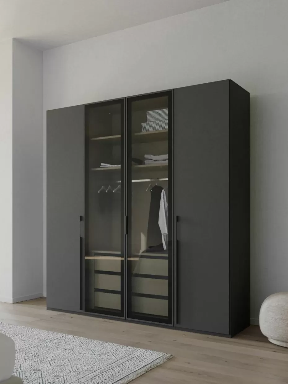 Kleiderschränke-Westwing Drehtürenschrank Skat Shine mit beleuchteten Glastüren Anthrazit