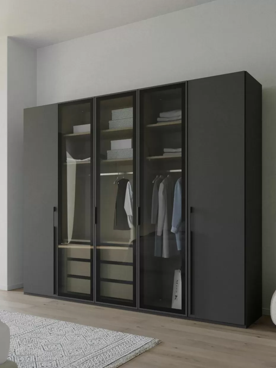 Kleiderschränke-Westwing Drehtürenschrank Skat Shine mit beleuchteten Glastüren Anthrazit
