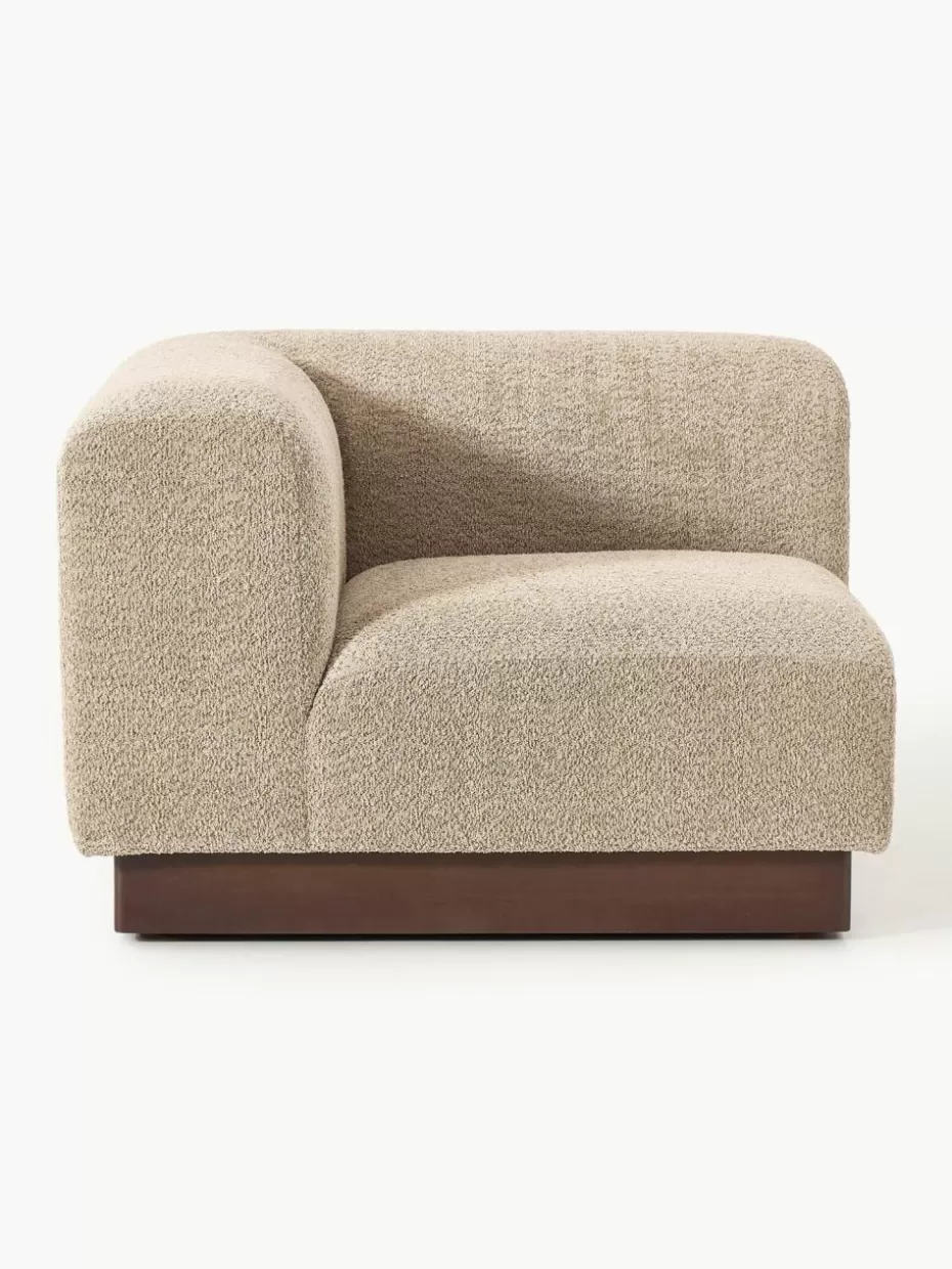 Sofas-Westwing Collection Eckmodul Natalie aus Teddy-Bouclé Teddy-Bouclé Beige, dunkles Buchenholz