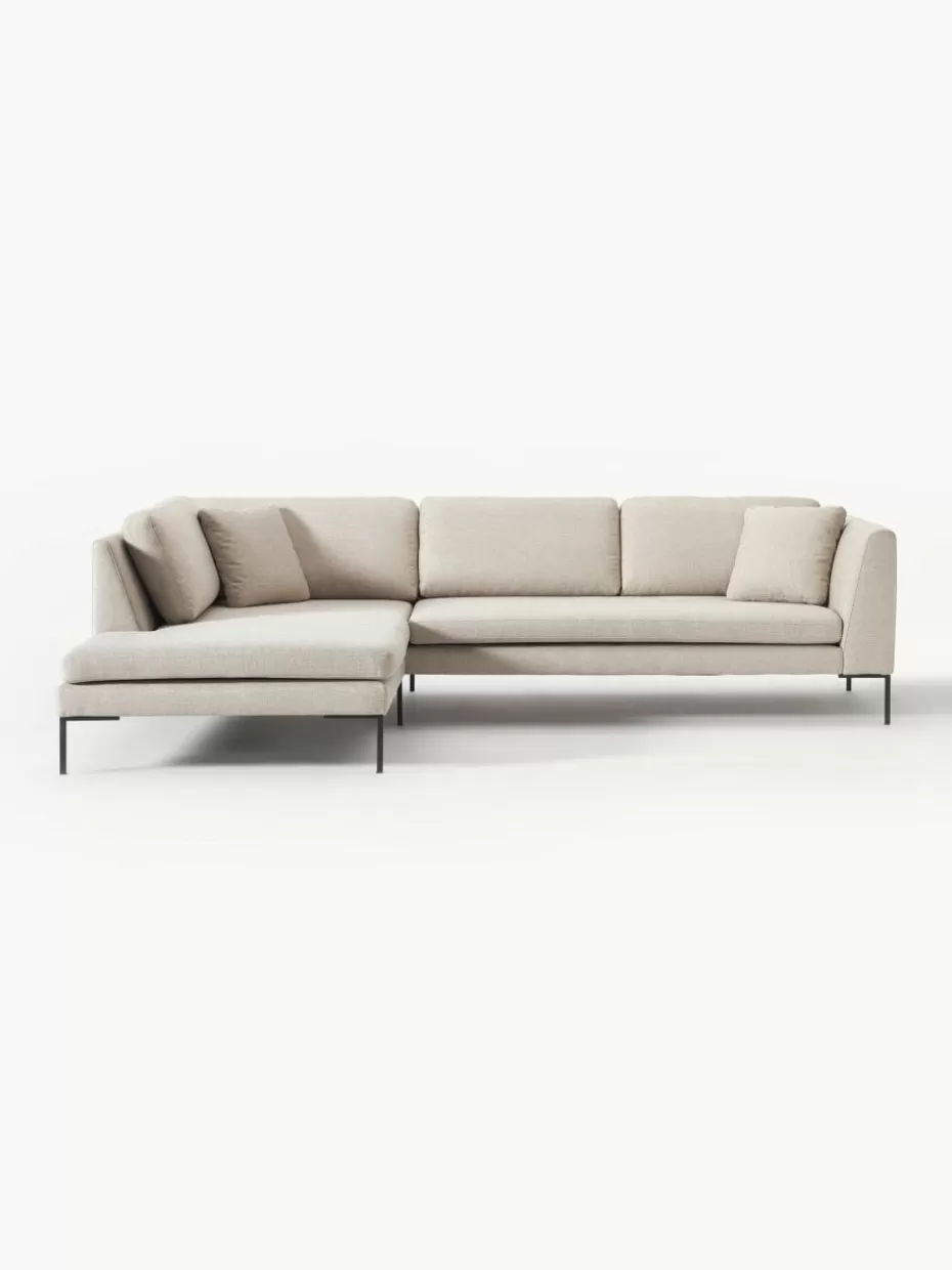 Sofas-Westwing Collection Ecksofa Emma mit Metall-Füßen Webstoff Hellbeige