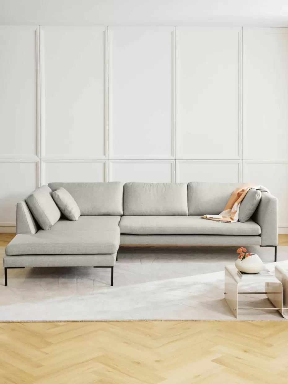 Sofas-Westwing Collection Ecksofa Emma mit Metall-Füßen Webstoff Hellbeige