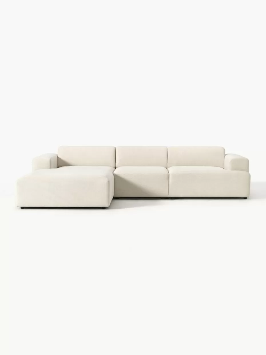 Sofas | Sofaserien-Westwing Collection Ecksofa Melva (4-Sitzer) Webstoff Off White