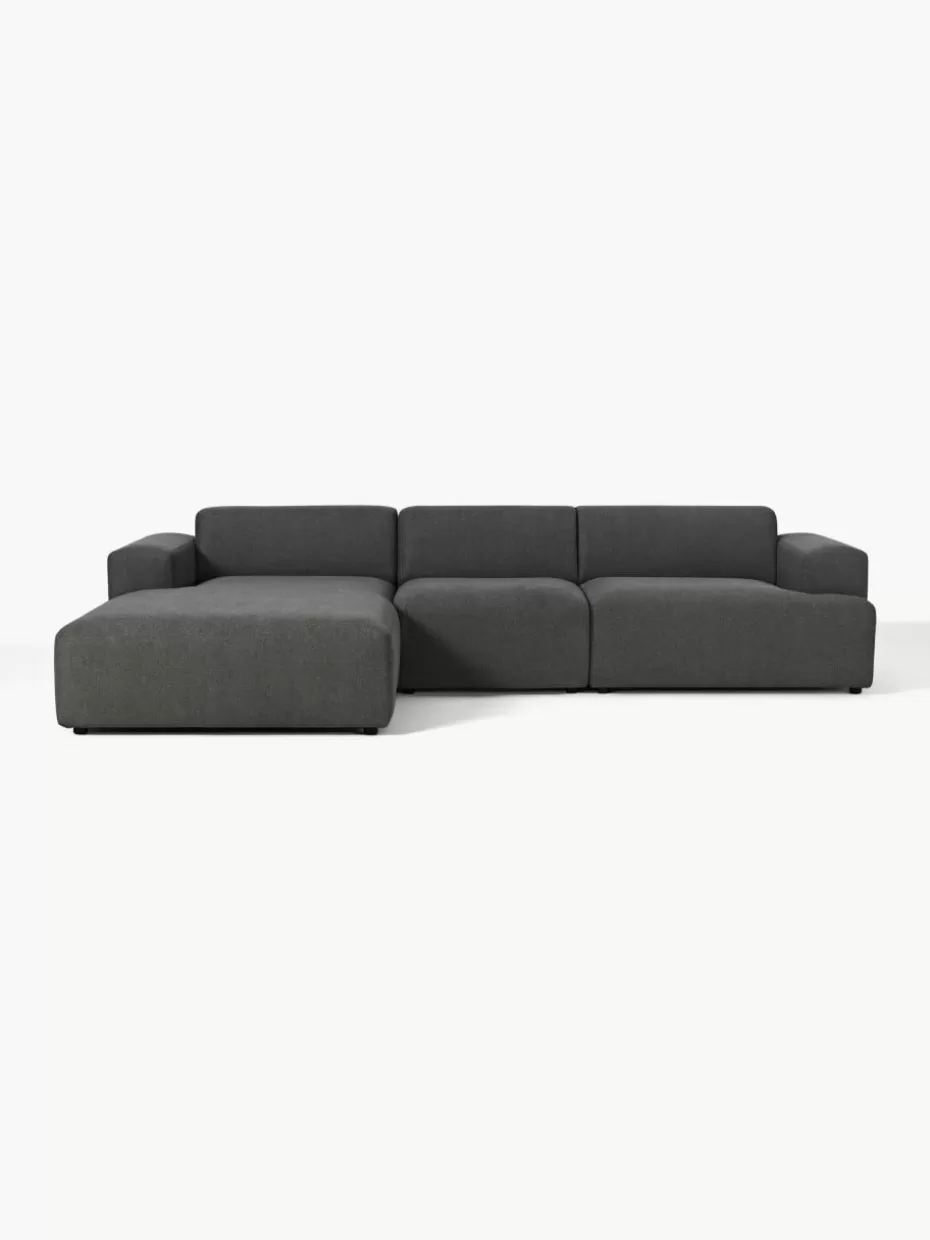 Sofas | Sofaserien-Westwing Collection Ecksofa Melva (4-Sitzer) Webstoff Anthrazit