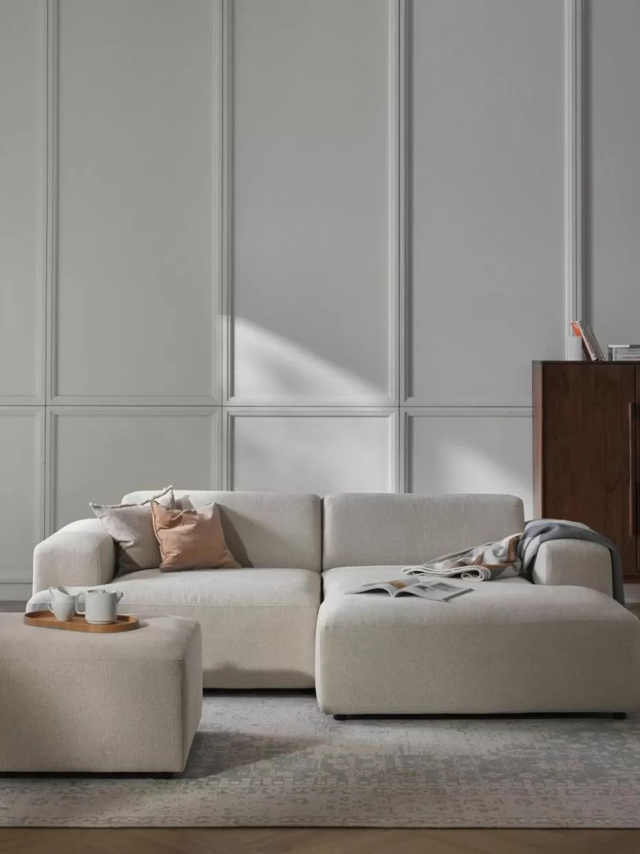 Sofas | Sofaserien-Westwing Collection Ecksofa Melva (3-Sitzer) Webstoff Hellbeige