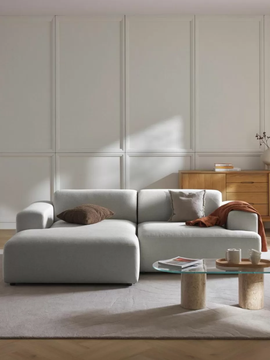 Sofas | Sofaserien-Westwing Collection Ecksofa Melva (3-Sitzer) Webstoff Hellgrau