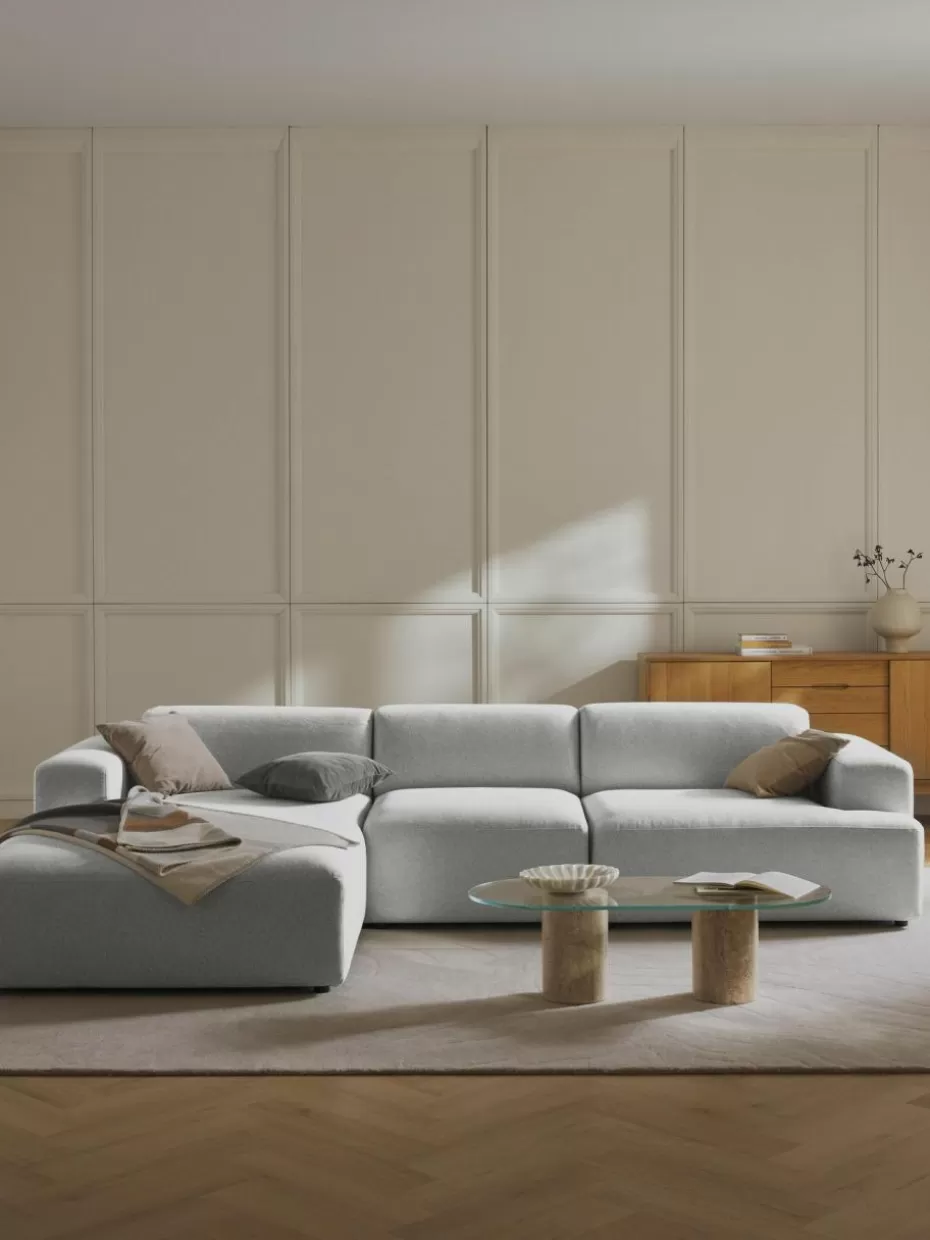 Sofas | Sofaserien-Westwing Collection Ecksofa Melva (4-Sitzer) Webstoff Hellgrau
