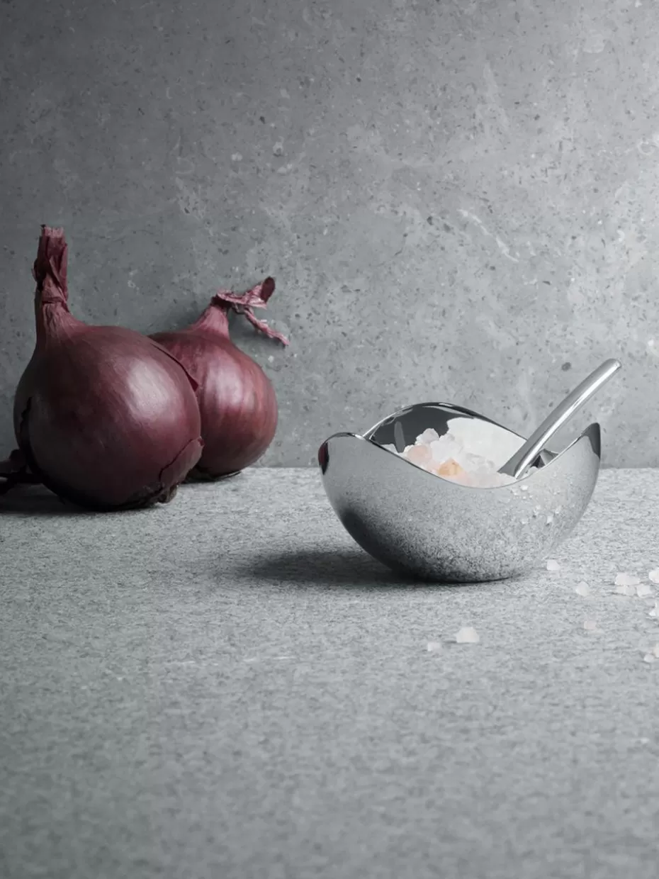 Gewürzmühlen-Georg Jensen Edelstahl-Salzschale Bloom mit Löffel