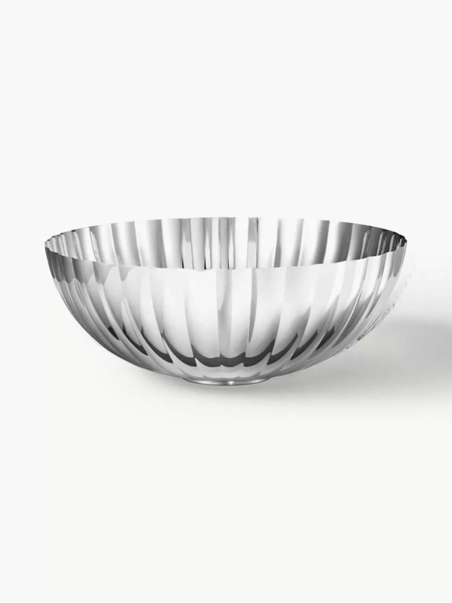 Schalen & Bowls-Georg Jensen Edelstahl-Servierschale Bernadotte mit Rillenstruktur