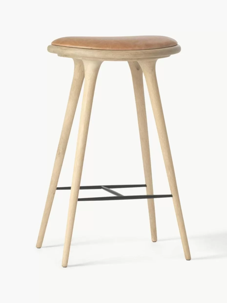 Barhocker-Mater Eichenholz-Barhocker High Stool Leder Hellbraun, Eichenholz