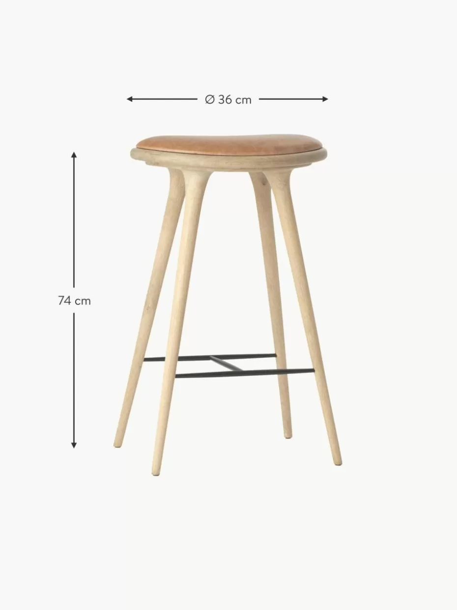 Barhocker-Mater Eichenholz-Barhocker High Stool Leder Hellbraun, Eichenholz
