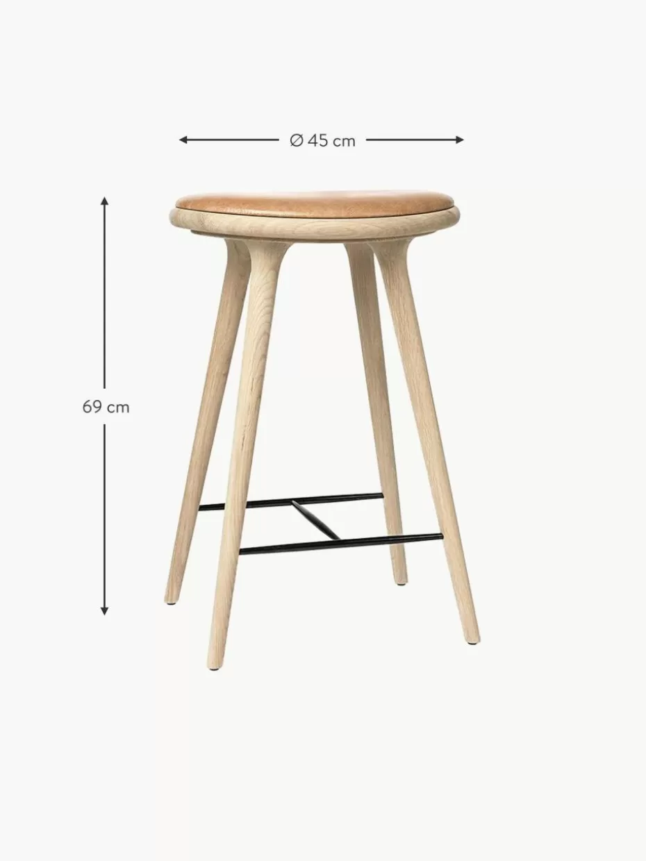 Barhocker-Mater Eichenholz-Barhocker High Stool Leder Hellbraun, Eichenholz