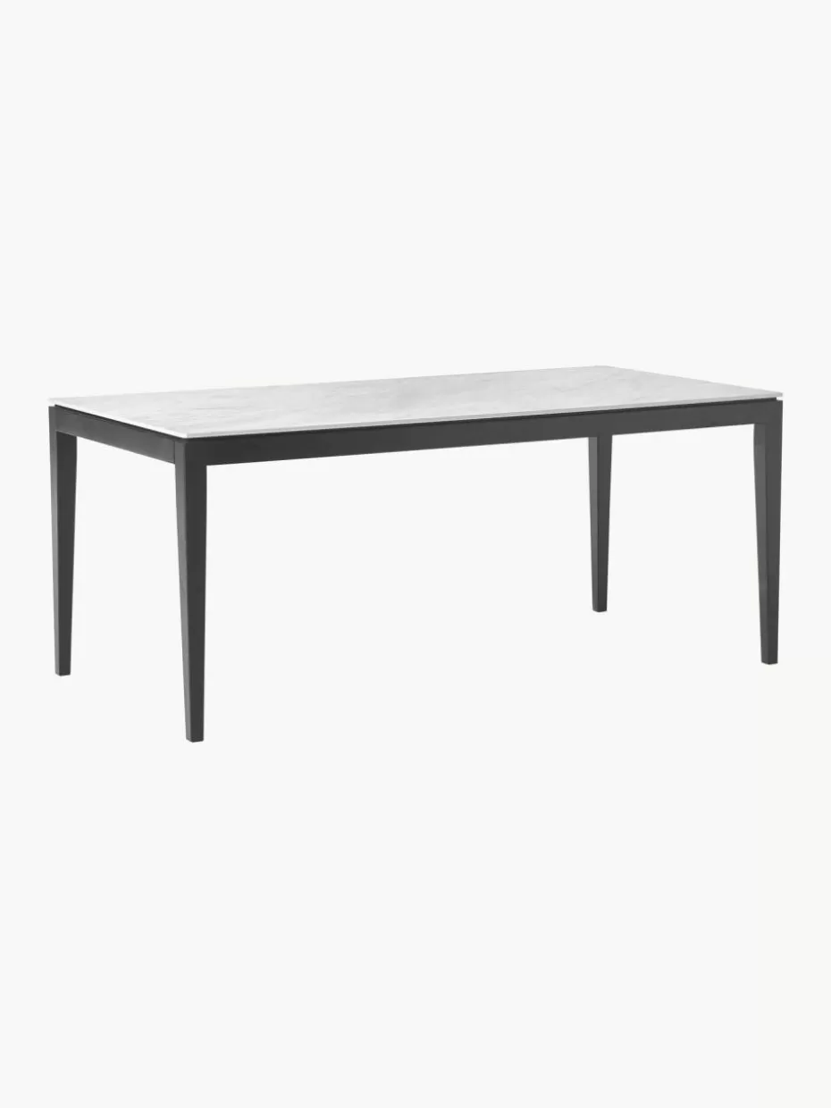 Esstische-Westwing Collection Esstisch Jackson mit Tischplatte in Marmor-Optik, in verschiedenen Größen Marmor-Optik Weiß, Eichenholz schwarz lackiert