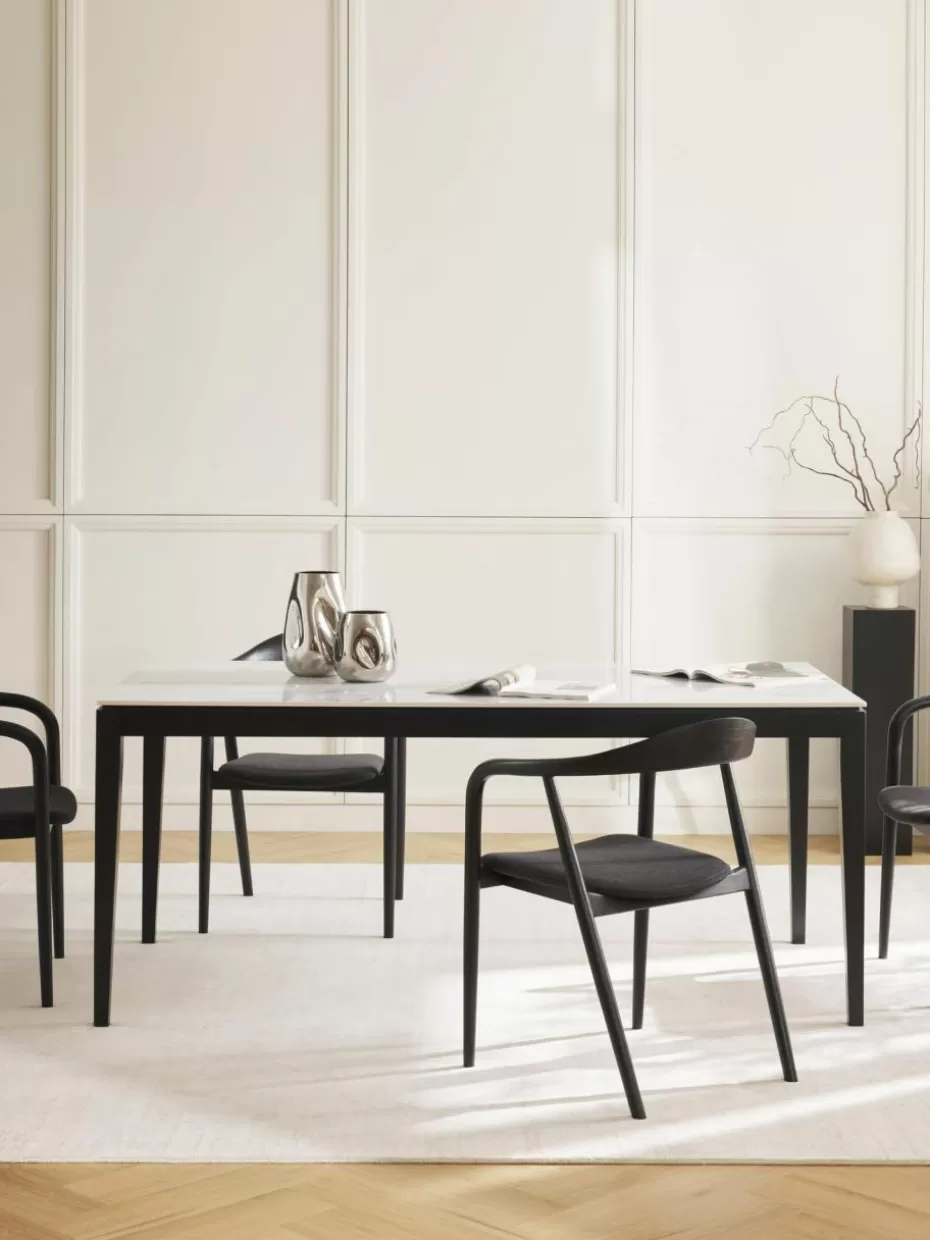 Esstische-Westwing Collection Esstisch Jackson mit Tischplatte in Marmor-Optik, in verschiedenen Größen Marmor-Optik Weiß, Eichenholz schwarz lackiert