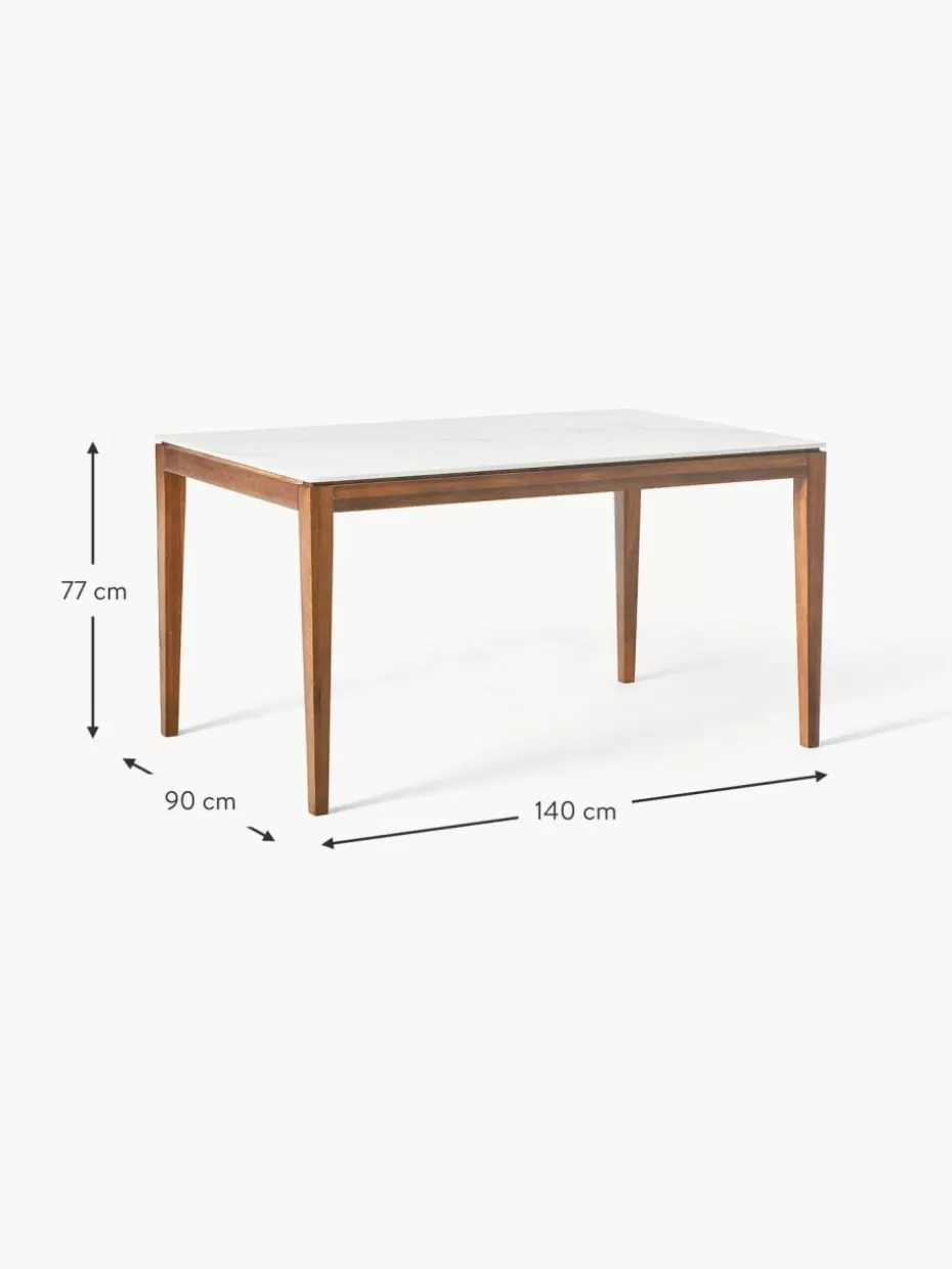 Esstische-Westwing Collection Esstisch Jackson mit Tischplatte in Marmor-Optik, in verschiedenen Größen Marmor-Optik Weiß, Eichenholz braun lackiert