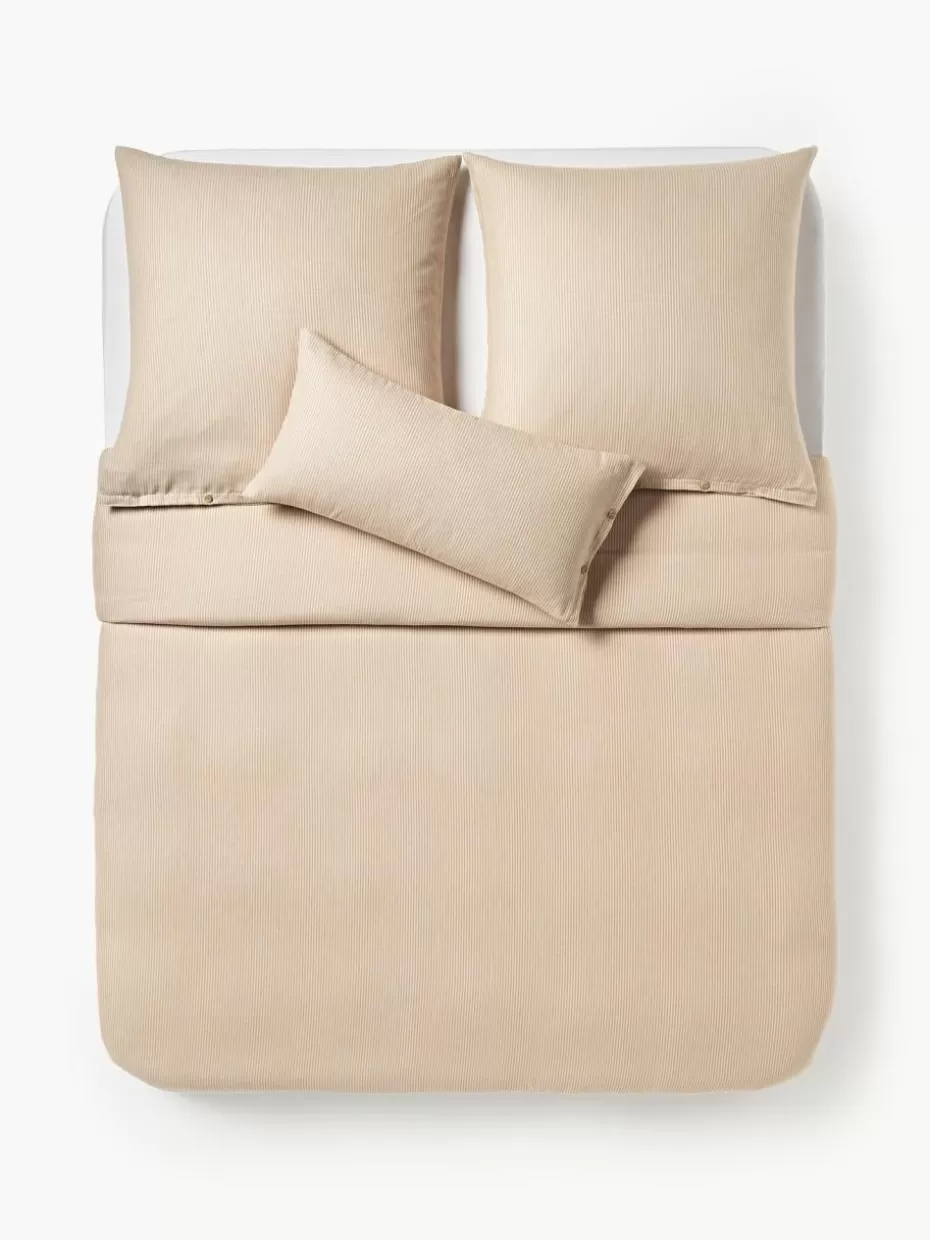 Bettwäsche-Westwing Collection Flanell-Bettdeckenbezug Javon mit feinen Streifen Hellbraun