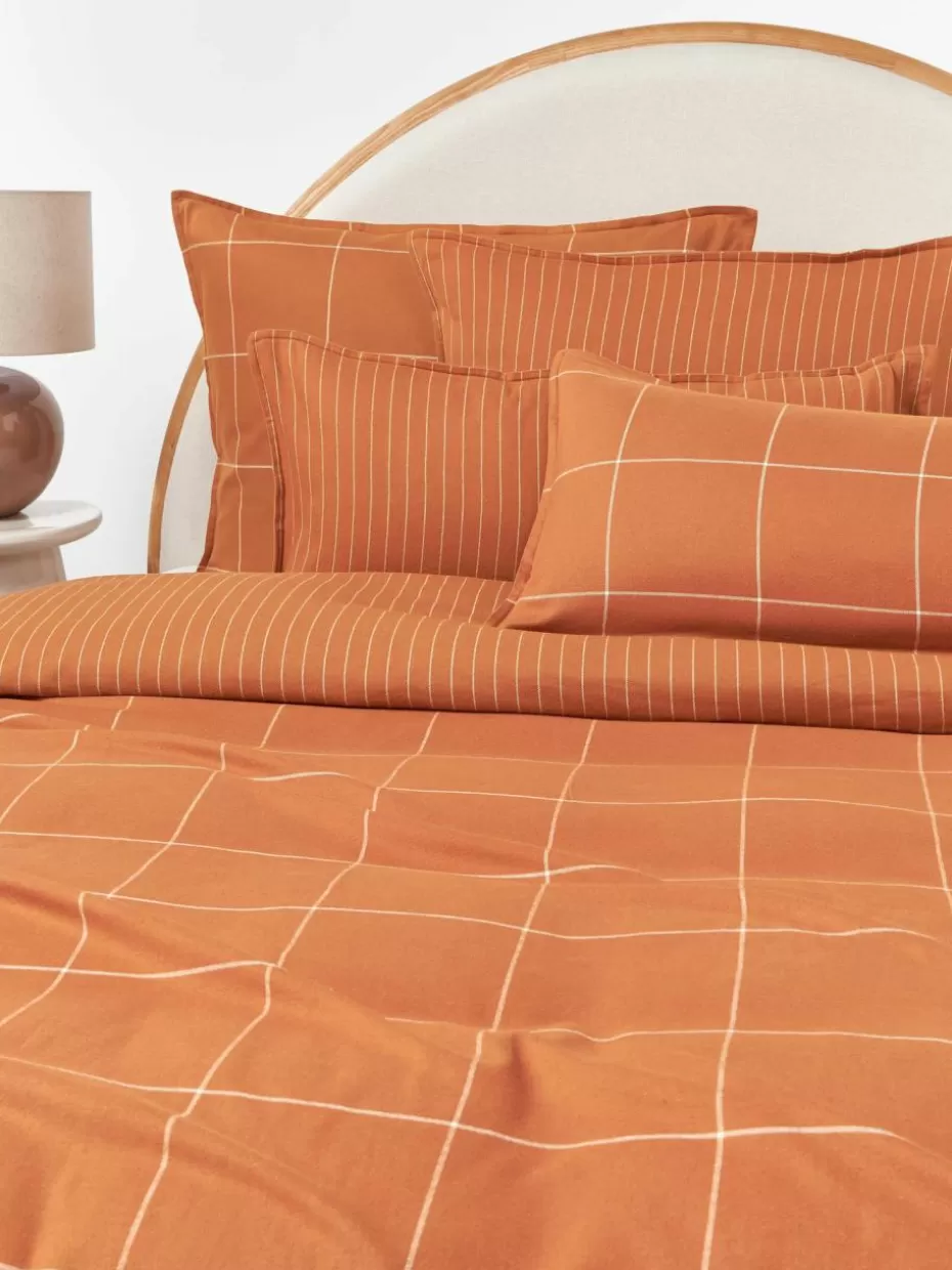 Weihnachtsbettwäsche | Bettwäsche-Westwing Collection Flanell-Bettdeckenbezug Noelle Orange, Weiß
