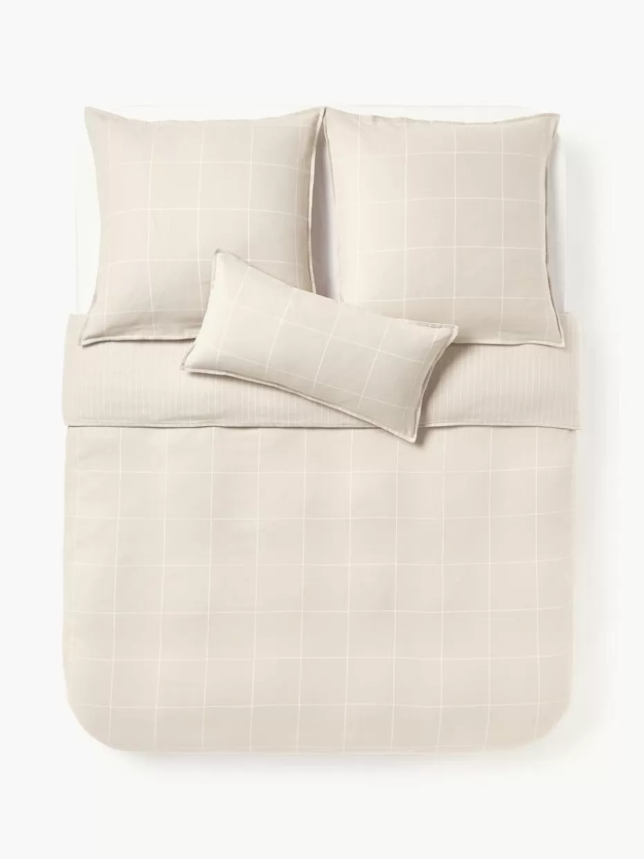 Weihnachtsbettwäsche | Bettwäsche-Westwing Collection Flanell-Bettdeckenbezug Noelle Hellbeige, Weiß
