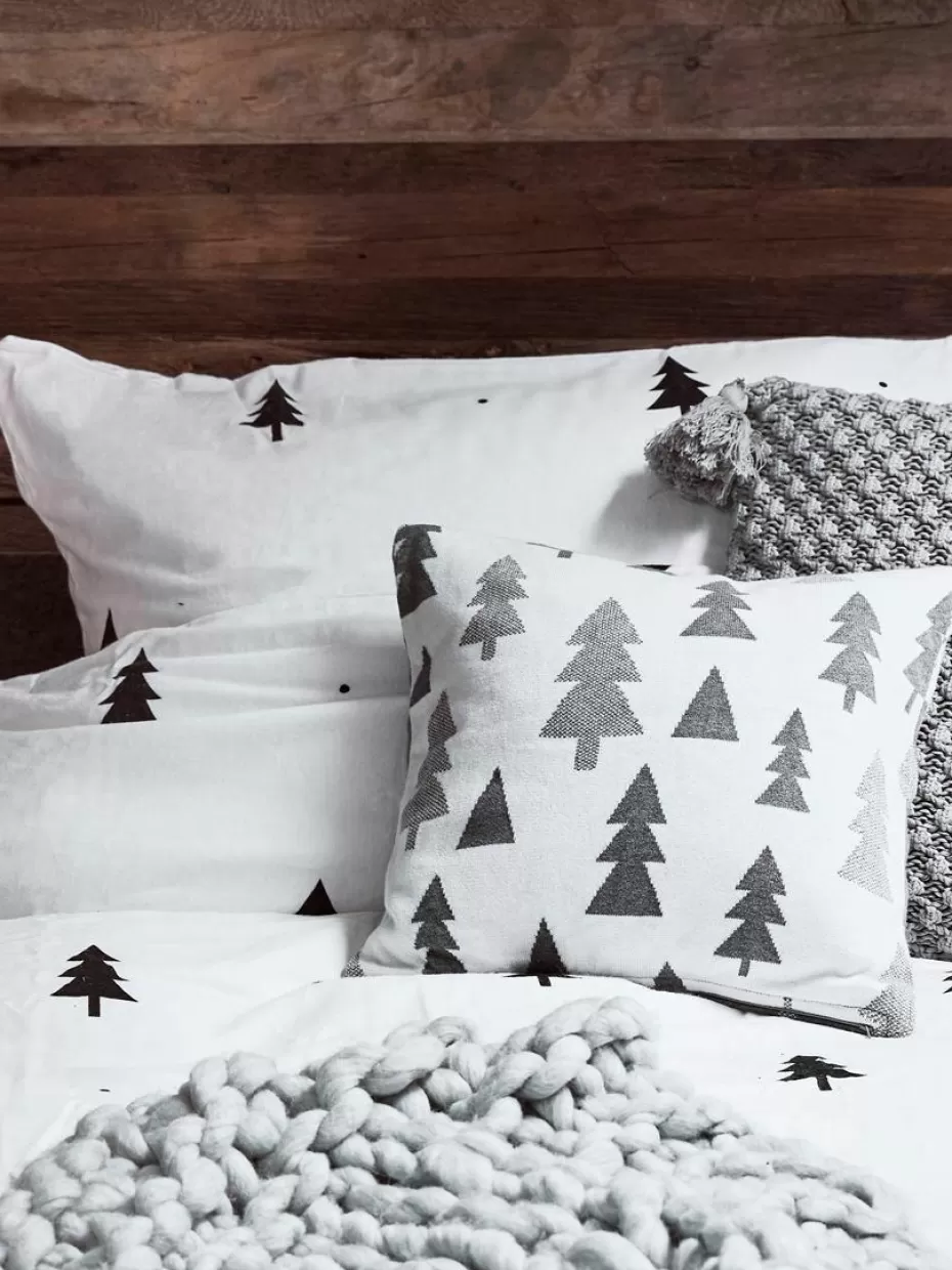 Weihnachtsbettwäsche | Bettwäsche-Westwing Collection Flanell-Bettdeckenbezug X-mas Tree mit weihnachtlichem Motiv Weiß, Schwarz