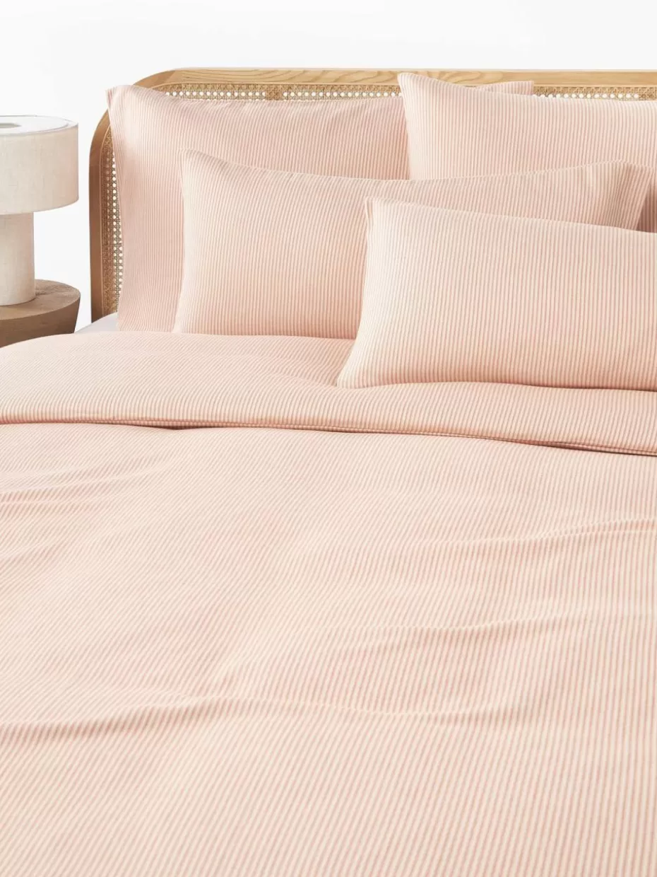 Kopfkissenbezüge-Westwing Collection Flanell-Kopfkissenbezug Javon mit feinen Streifen Peach