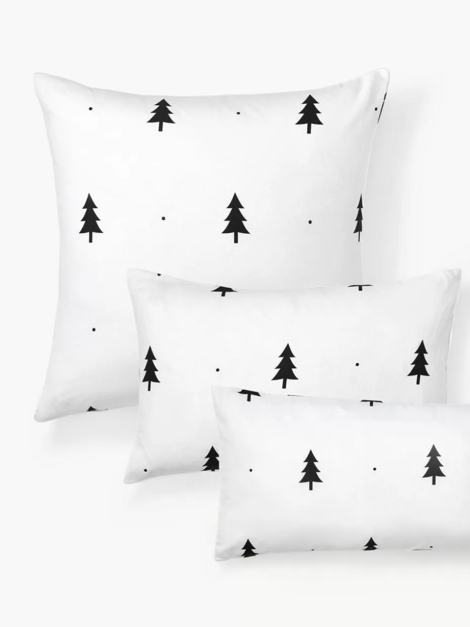 Kopfkissenbezüge-Westwing Collection Flanell-Kopfkissenbezug X-mas Tree mit weihnachtlichem Motiv Weiß, Schwarz
