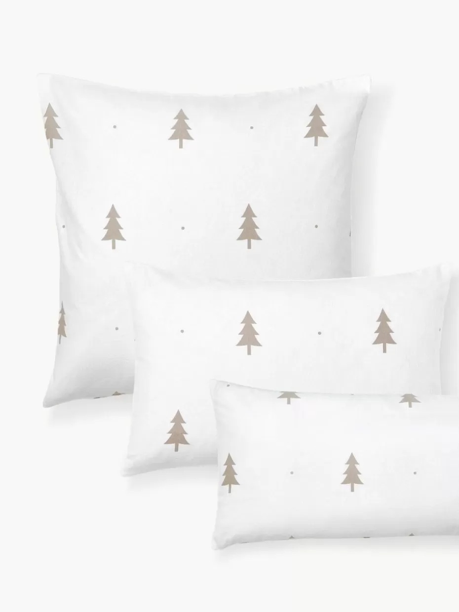 Kopfkissenbezüge-Westwing Collection Flanell-Kopfkissenbezug X-mas Tree mit weihnachtlichem Motiv Weiß, Beige