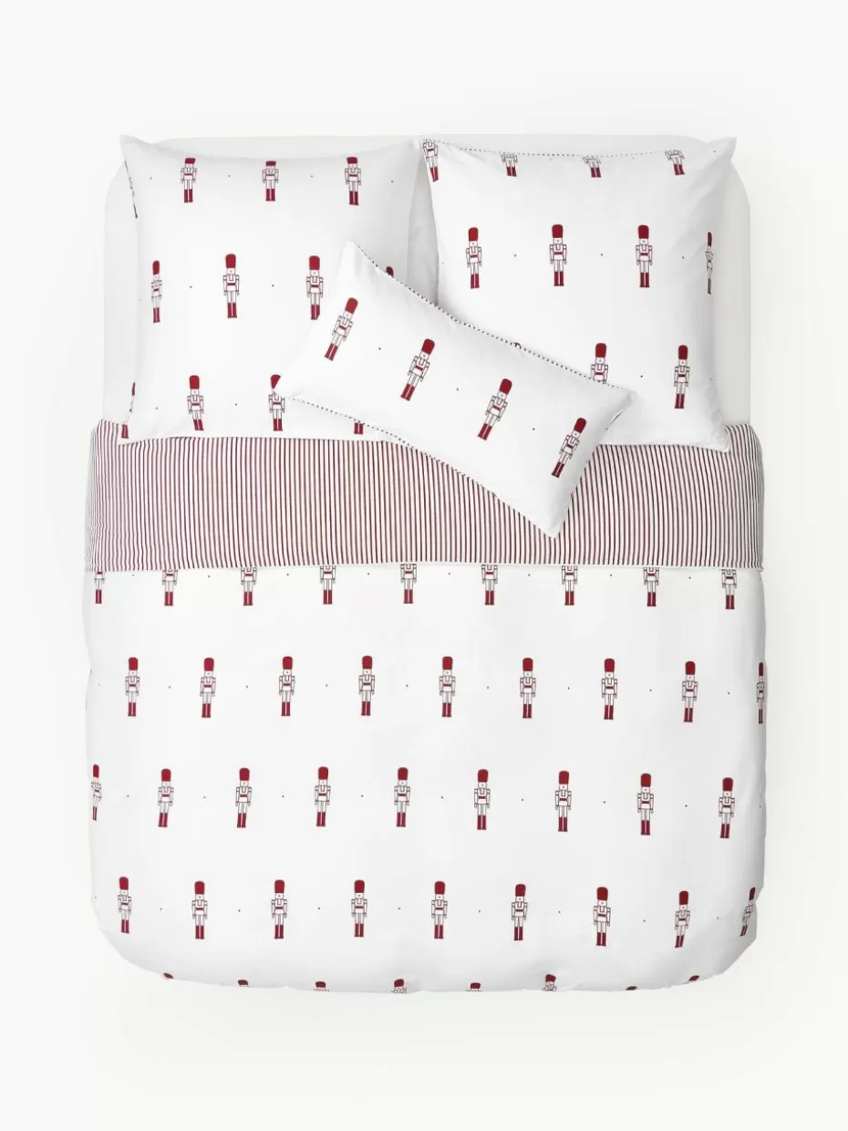 Weihnachtsbettwäsche | Family Holidays-Westwing Collection Flanell-Wendebettdeckenbezug Noan mit Nussknackermotiv Nussknackermotiv Rot