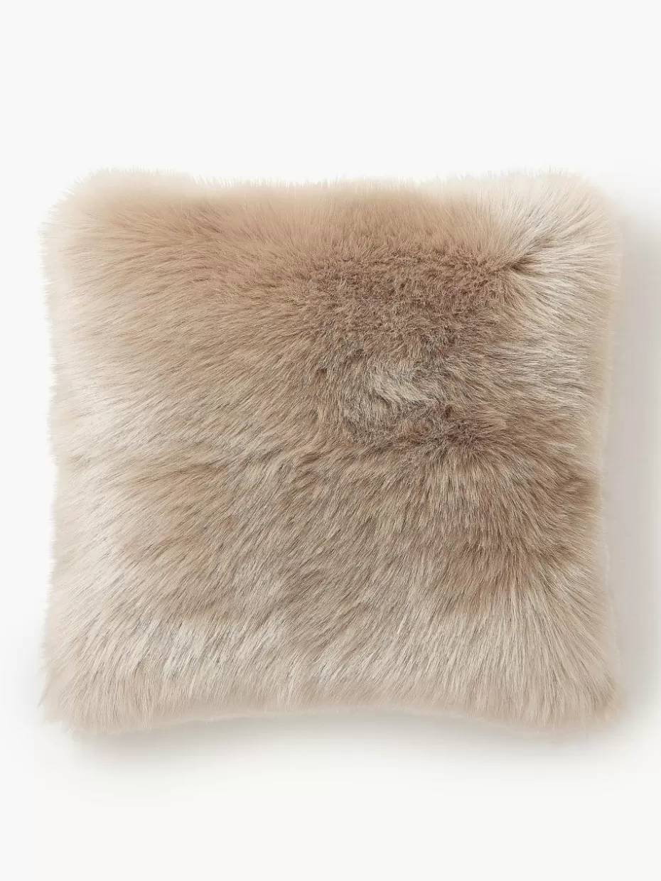 Weihnachtskissen | Dekokissen-Westwing Collection Flauschige Kunstfell-Kissenhülle Mathilde, glatt Beige