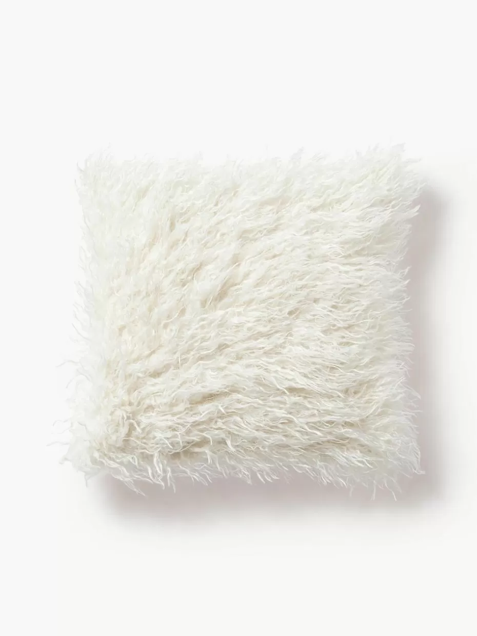 Weihnachtskissen | Dekokissen-Westwing Collection Flauschige Kunstfell-Kissenhülle Morten, gelockt Off White