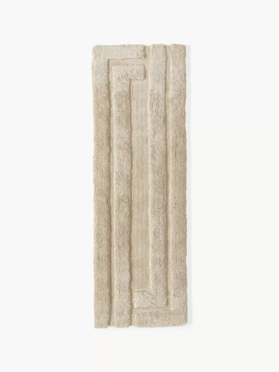 Läufer-Westwing Collection Flauschiger Hochflor-Läufer Genève mit erhabener Hoch-Tief-Struktur Hellbeige