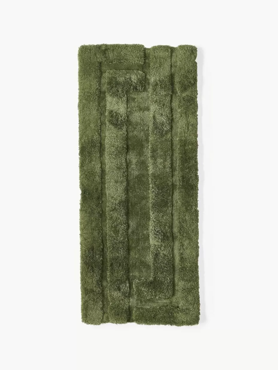 Läufer-Westwing Collection Flauschiger Hochflor-Läufer Genève mit erhabener Hoch-Tief-Struktur Dunkelgrün