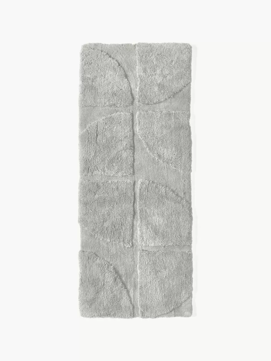 Läufer-Westwing Collection Flauschiger Hochflor-Läufer Jade mit erhabener Hoch-Tief-Struktur Hellgrau